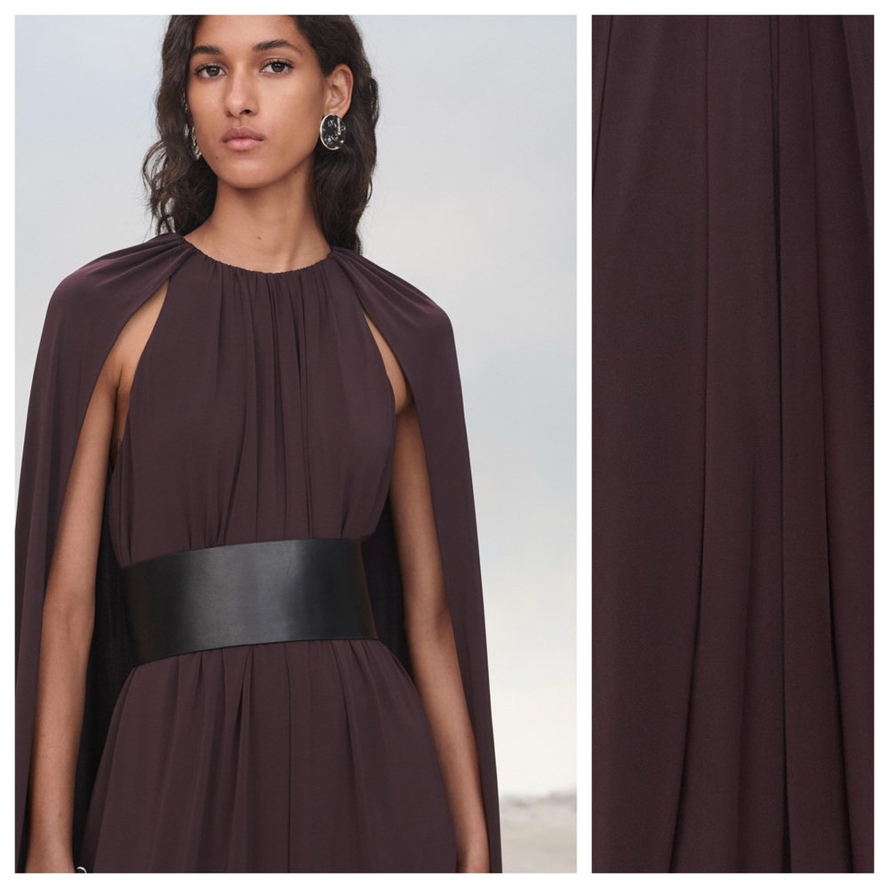 Zara Dark Plum Midi Dress with Cape - Picture 3 of 8